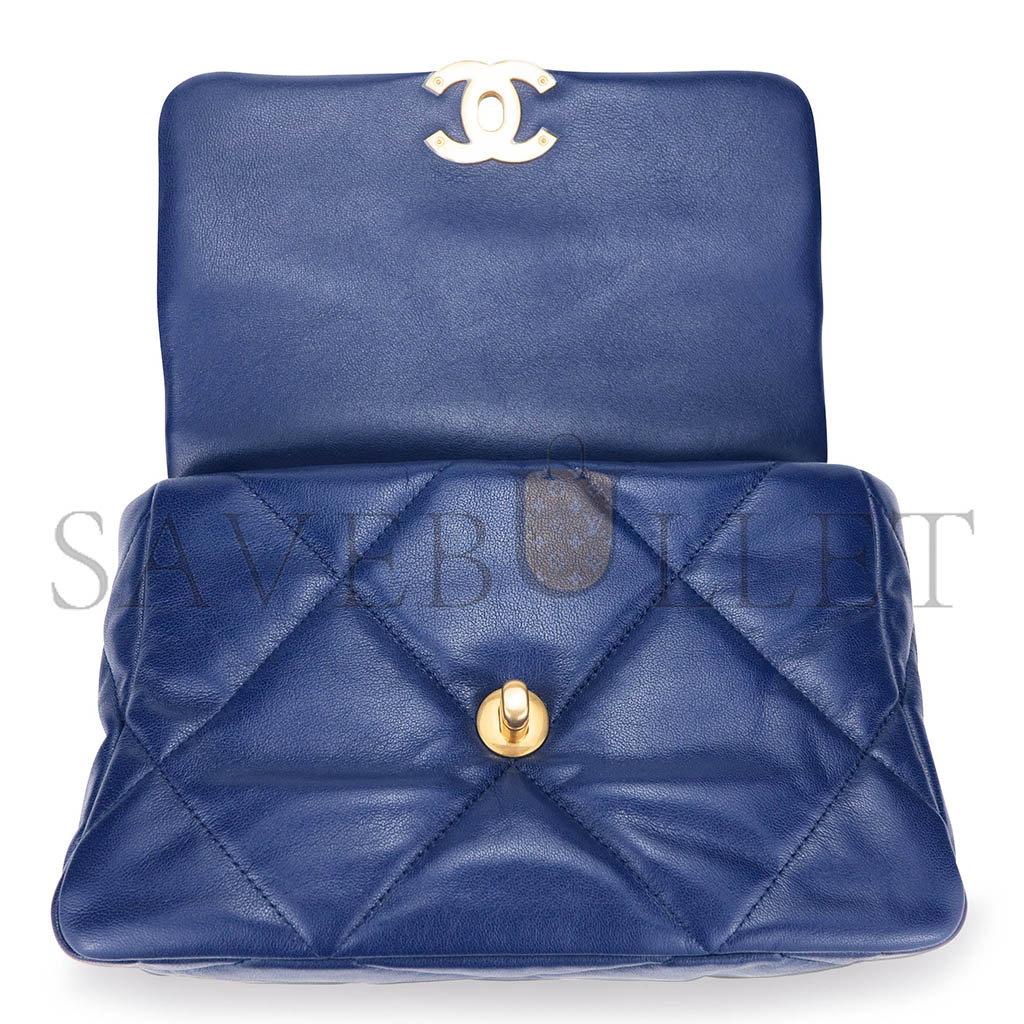 Ch*el 19 flap bag in navy blue lambskin as1160 (26*16*9cm)